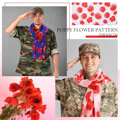 Cozypower 2 Pcs Veterans Day Red Poppy Flower Scarfs for Women Memorial Day Florals Shawl Wraps Lightweight Sheer Floral Scarf Poppy Flower Gifts Long Scarfs for Women Men Veterans Gift3