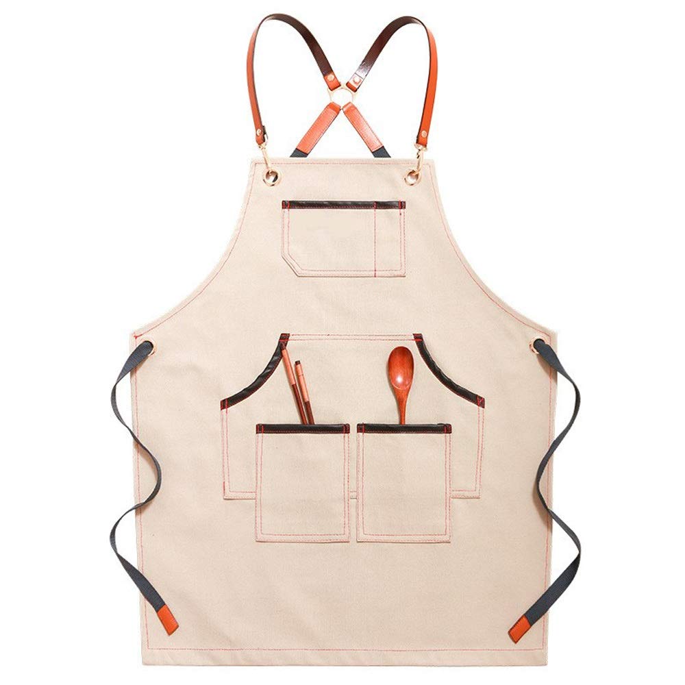 Genérico Delantal De Lona, ​​Delantal Multiusos para Herramientas, Tirantes Cruzados Ajustables, Hombreras Acolchadas, Apto Tanto para La Cocina como para La Carpintería (White)