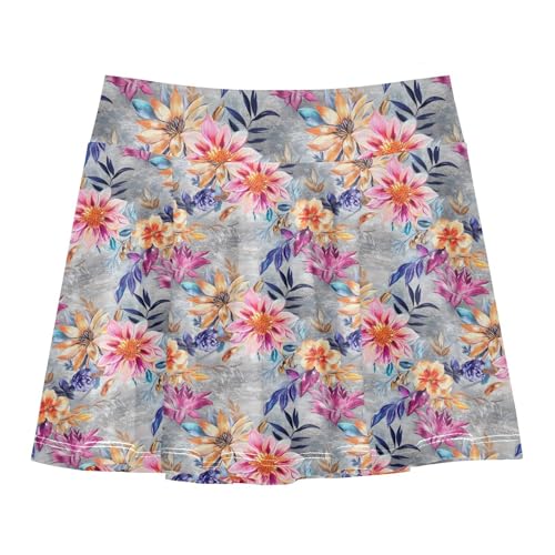 Vintage Spring Flowers Girls Tennis Skirt with Built-in Shorts Flowy Little Girls Skirt Kids Pleated Skirt with Pockets 4-12Y