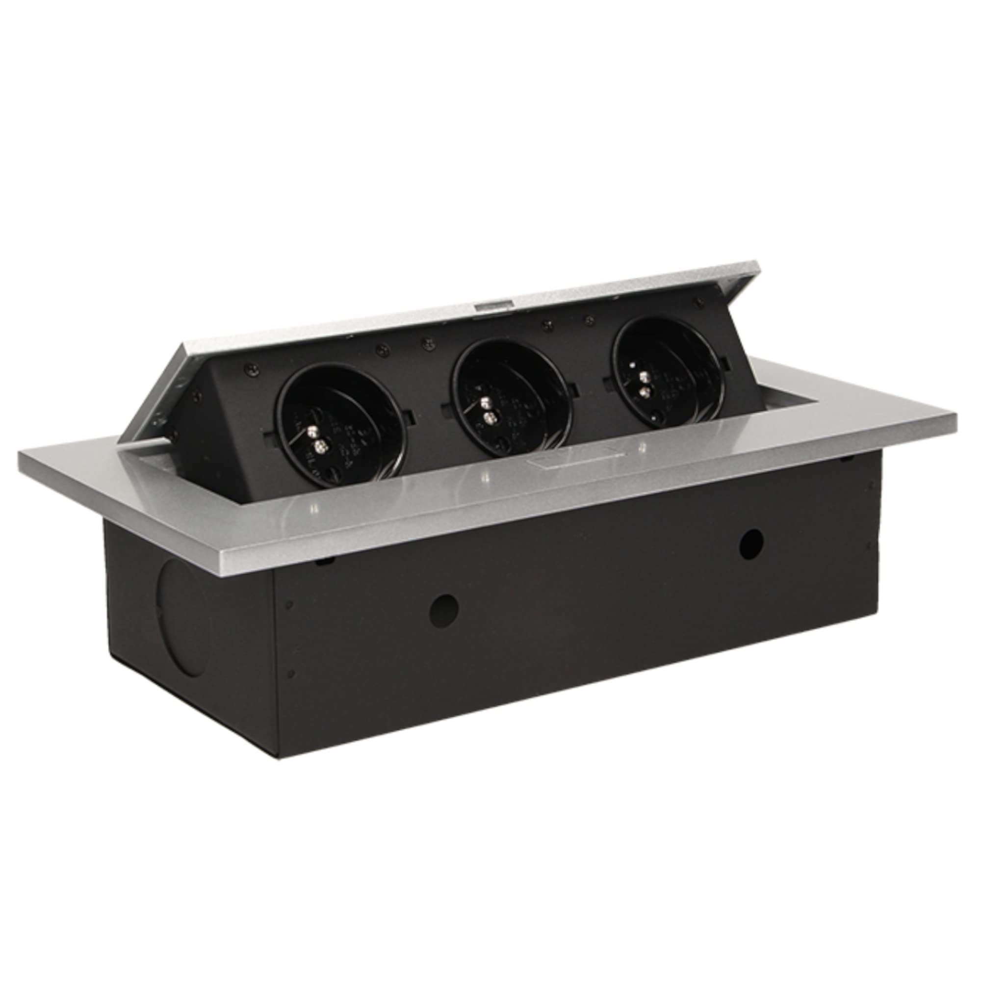 Orno AE-1336/B Bloc Multiprise Electrique Encastrable Escamotable 3 Prises 2500W (Argent)