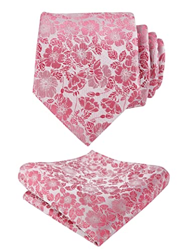 Image of Alizeal Mens 3.15'' Natural Flower Pattern Tie with Floral Pocket Square Set