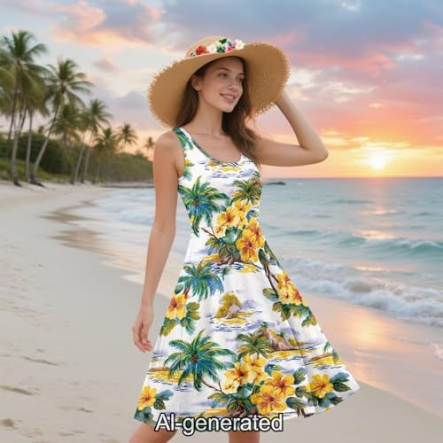 Image of Dreaweet Casual Sleeveless Dresses for Women Girls, Round Neck Tank Dresses with Pockets Summer Sundress Size XS-4XL