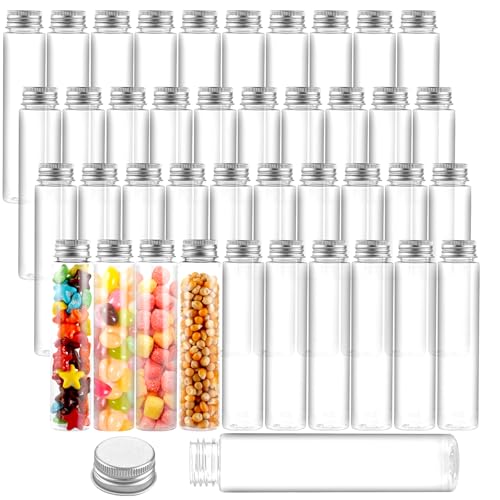 FWEEK 40 Tubes à Essai Plastique 110ml Transparents avec Bouchon Alu, Tubes Plats pour Bonbons, Liquides, Plantes, Décoration - Sécurité Alimentaire,...
