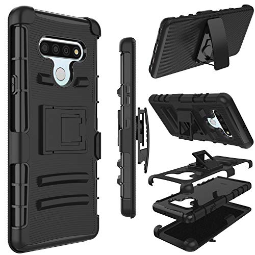 LG Stylo 6 Case, Yunerz Holster Heavy Duty Shockproof Full-Body Protective Hybrid Case Cover with Swivel Belt Clip and Kickstand for LG Stylo 6 6.8inch (Black)