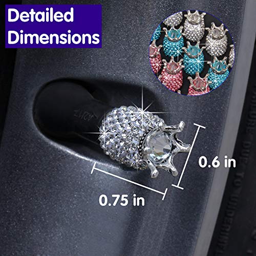 image for JUSTTOP Car Wheel Tire Valve, 4 Pack Handmade Crown Crystal Rhinestone