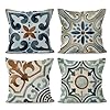 Boho Pillow Covers 18x18Boho Pillow CoverWatercolor Boho Bohemian Vintage Retro Floral Mandala Linen Throw Pillow Covers Set of 4Boho Decorative Living Room Bed Outdoor Decorations Decor