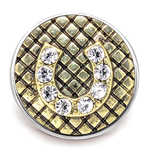 Horseshoe Snap Jewelry 18MM Gold Tone Rhinestone Animal Ginger Charm, Fits DIY Interchangeable, Customizable Jewelry Accessories