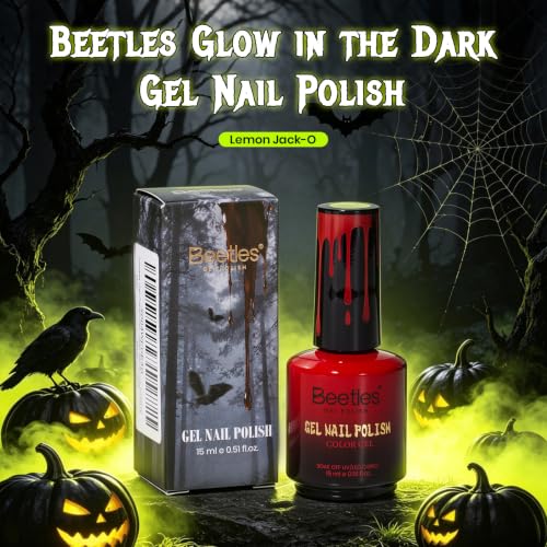 Image of Beetles Halloween Gel Nail Polish, 15ml Yellow Glow in the Dark Gel | Neon lemon yellow shade for Halloween pumpkin, flame, slime and spooky nail art