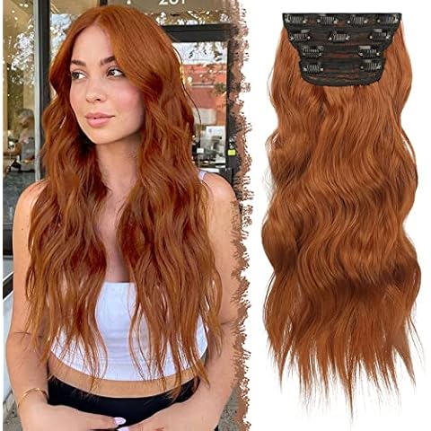 FESHFEN Clip in Hair Extensions 4PCS Copper Red Cover