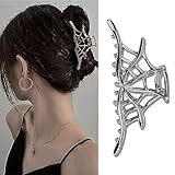 Vsdski Spider Web Hair Claw Clips,Metal Silver Hair Clips for Thin or Thick Hair Large Non Slips Strong Hold Claw Clip for Women Girls Halloween Hair Accessories 1Pcs