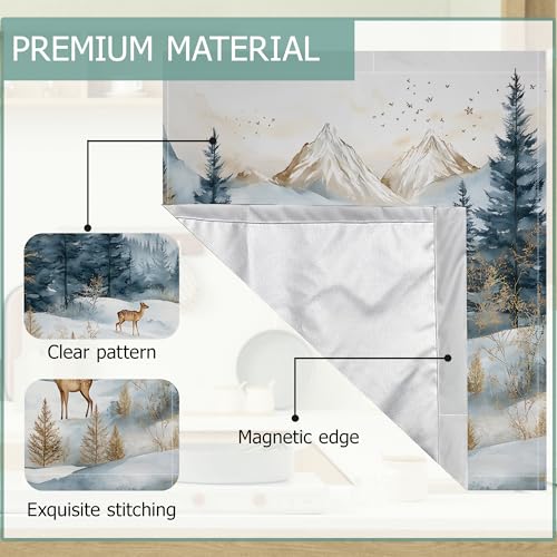 Image of Dishwasher Magnets Decorative Cover,Winter Mountain Refrigerator Magnet Cover,Washable Forest Deer Dishwasher Front Panel Cover Home Kitchen Decoration 23x26 Inch