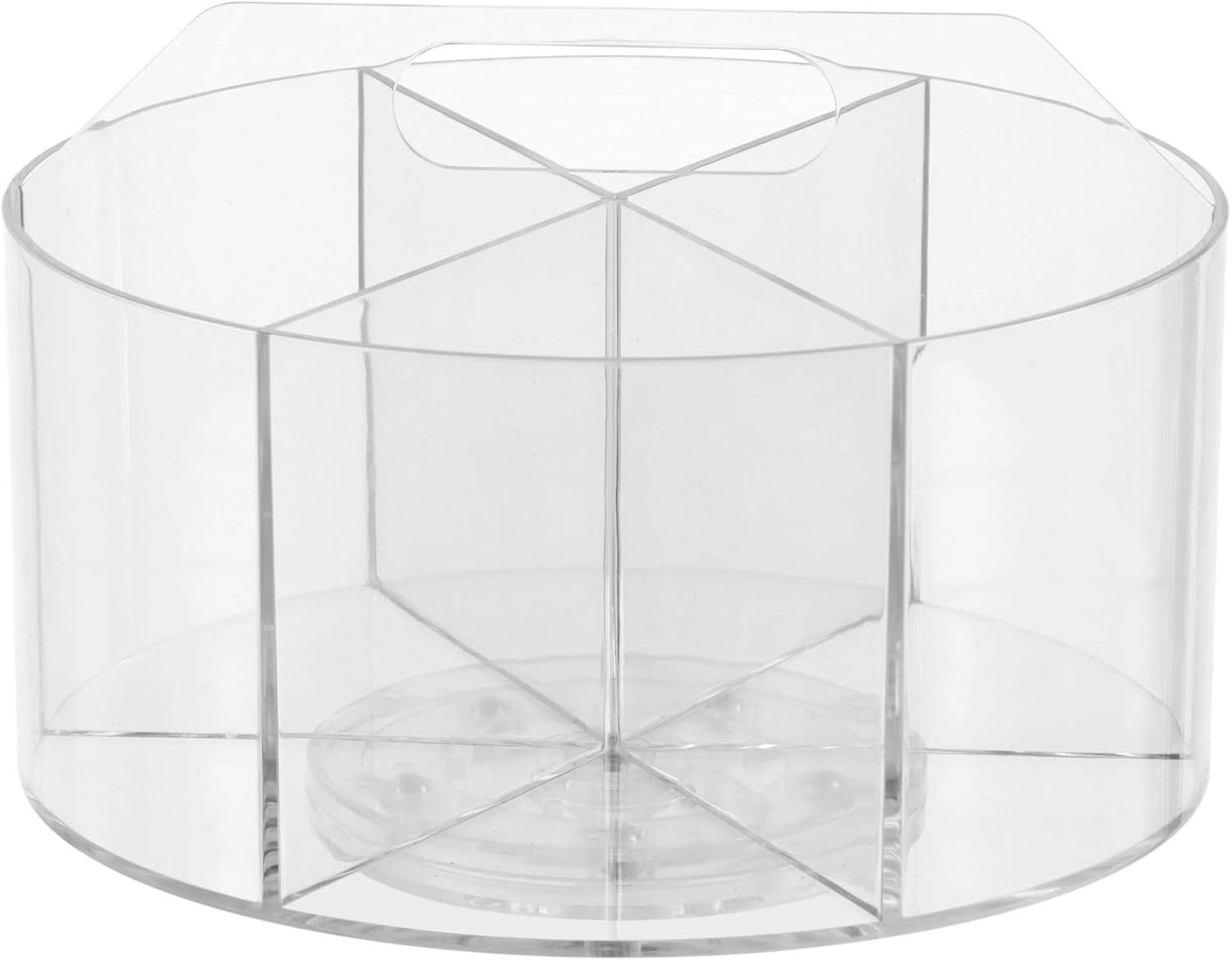 OMISTAR Acrylic Rotating Pen Holder, 5.1 x 7.5 in Desk Organizer With 6 Compartments, 360° Art Supply Storage Caddy, Portable Clear Pencil Organizer for Home and Office