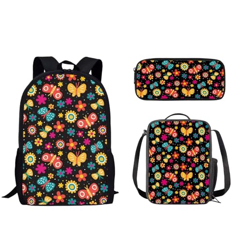 Set di 3 zaini da scuola per studenti con zaino da 43.2 cm borsa per il pranzo astuccio per matite per bambini alla moda per la elementare per ragazzi e ragazze