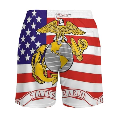 Mens Marine Corps Military Flag Swim Trunks Pockets Beach Board Shorts Drawstring Swimsuit with Mesh Lining4