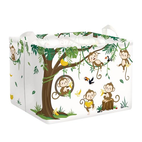 Image of Woodland Animals Baby Laundry Hamper Collapsible Clothes Kids Storage Basket Large Boys Girls Gift Toy Box Bin for Nursery Room, Monkeys, 36L