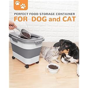 20-23 Lbs Dog Food Storage Container - Collapsible Dog Food Container with Attachable Casters and Scoop,Travel Silicone Bowl, Pet Food Storage Containers to Keep Dry Food Fresh,Easy to Move 20 23 Lbs Dog Food Storage Container Collapsible Dog Food Container with Attachable Casters and ScoopTravel Silicone Bowl Pet Food Storage Containers to Keep Dry Food FreshEasy to Move