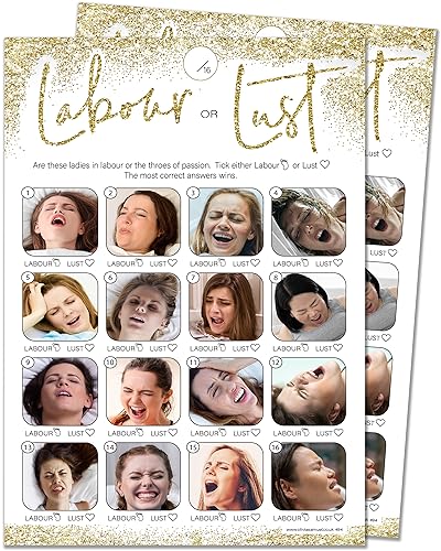 Olivia Samuel Labour or Lust Baby Shower Game for up to 30 Players, Gold Sparkle Design with Winner Certificate, Unisex