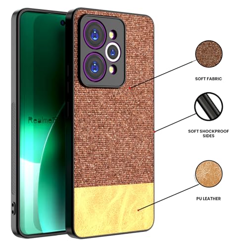 Image of Kapa Soft Fabric & Leather Hybrid Protective Back Cover for Realme 15 Pro 5G | Shockproof Slim Hard Anti Slip Back Case (Brown)