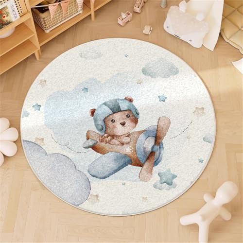 Rond Tapis pour Enfants Chambre Lavable Antidérapant Bébé Grand Petite Salon Doux Pelucheux Crème Shaggy intérieur Sol Décoration Maison Tapis de Zone...