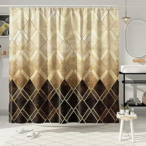 DESIHOM Gold Brown Marble Shower Curtains for Bathroom Mens Modern Abstract Geometric Shower Curtain Polyester Fabric-72" x 72" Cover