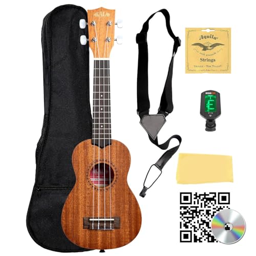 Kala KA-15S Satin Mahogany Soprano Ukulele Bundle with Gig Bag, Tuner, Strap, Strings, Austin Bazaar Instructional DVD, and Polishing Cloth