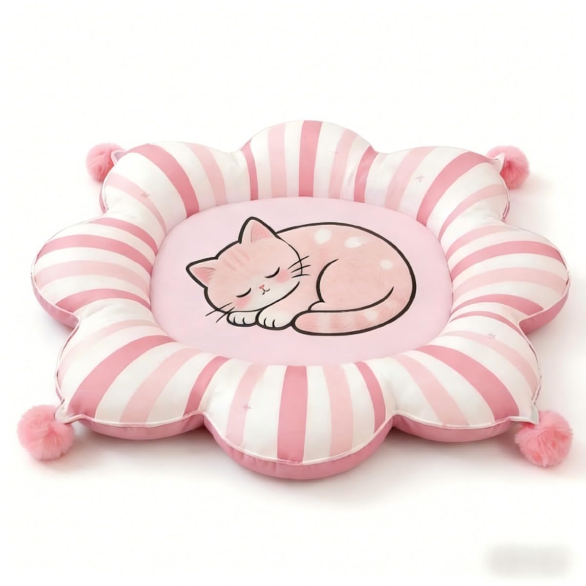 KEDAOLA Flower Shape Dual Sided Pet Cooling Mat, Striped Summer Cat Dog Sleeping Cushion, Cute Sleeping Kitten Print Reversible Pet Bed (pink,60cm)