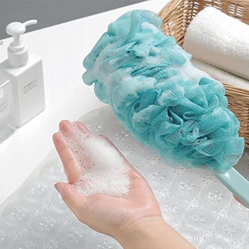 Limeow Duschschwamm mit Stiel Badeschwamm Mesh Duschschwamm Badeschwamm Zurück Scrubber Mesh Badebürste mit Langem Griff für Dusche Perfekt für Entspannende Muskeln für Männer und Frauen (Grün)