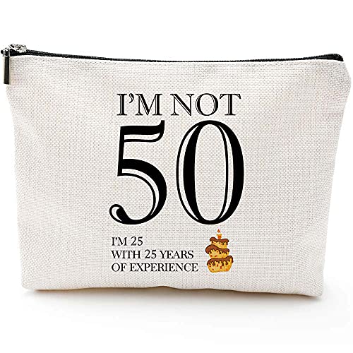 I'm not 50,50th Birthday Gifts for Women,Boss,Wife,Mother,Daughter Makeup Bag, Milestone Birthday Gift for Her, Presents for Turning Fifty and Fabulous
