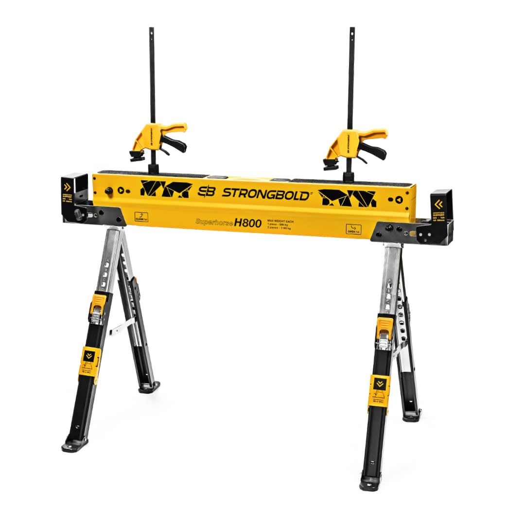 Superhorse H800 Lot de 2 tréteaux de travail pliables réglables en hauteur pour charge lourde avec capacité de charge de 1 180 kg par paire, multifonctions, design compact avec fonction