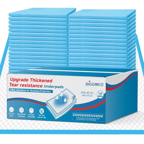 BIGGMED Tear-Resistant Incontinence Bed Pads 40'' x 36'' (50 Count