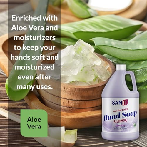 Image of Sanit Antibacterial Foaming Hand Soap Refill - Advanced Formula with Aloe Vera and Moisturizers - All-Natural Moisturizing Hand Wash - Made in USA, Lavender, 1 Gallon