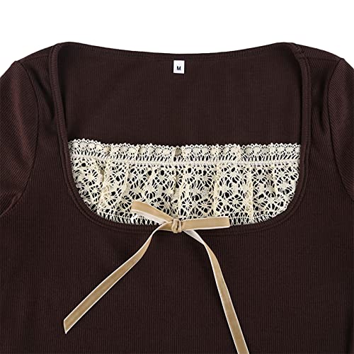 Image of Fairy Grunge Shirts for Women Y2K Tops Long Sleeve Lace Patchwork Tees Teen Girls Vintage Slim Blouse Fall Clothes