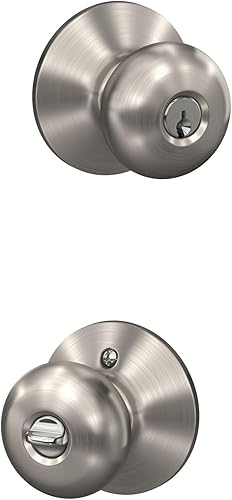 Schlage F51A PLY 619 Pomo Plymouth para puerta, con cerradura de entrada con llave, níquel satinado