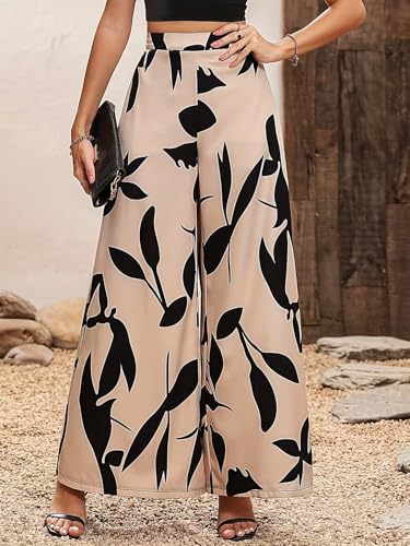 Women's Pants Leaf Print High Waist Drape Wide Leg Casual Pants3