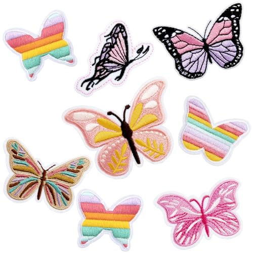 HINZIC 8 parches de mariposa para planchar, para coser en mariposas, apliques bordados vintage, parches rosas para manualidades, ropa, chaquetas, ropa, sombreros, vestidos, mochilas, vaqueros