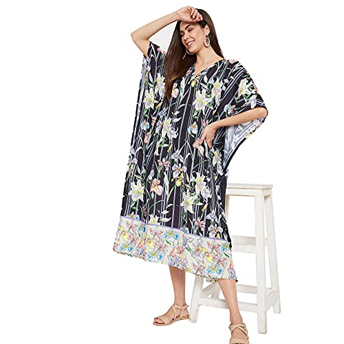 Image of Oussum Women Plus Size Kaftan Kimono Loose Maxi summer dresses for women Beach 3 /4 Sleeve Casual lounge dress Boho