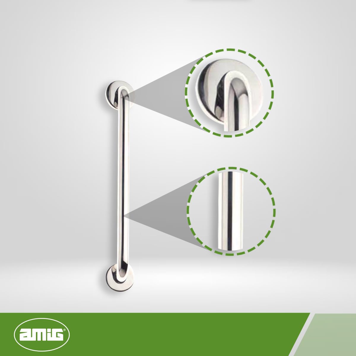 Amig - Door Handle with Rosette - Made of Stainless Steel - Dimensions: 400 mm - Gloss, Glossy - Image 3