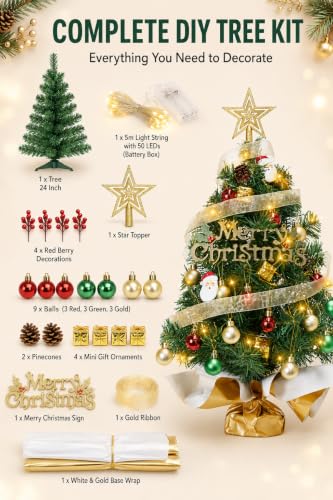 Noiclub 24 Inch Mini Christmas Tree with 50 LEDs, DIY Kit, Battery Powered - image 4