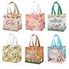 Irunfast 6 PCS Easter Bags for Kids,Non-Woven Reusable Easter Gift Bag with Handles Easter Tote Bags Easter Bunny Egg Bags for Kids Easter Egg Hunt Party Decoration