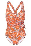 vorne und hinten gefüttert fashy Damen Gino Lapis Serie NEON-Leaves Badeanzug, Orange, 44/C