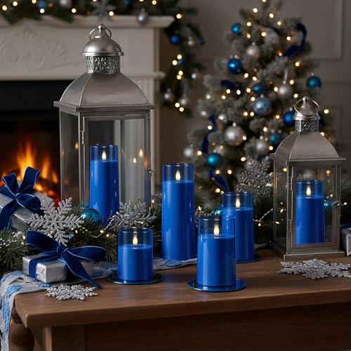 Image of Raycare Battery Operated Flameless Pillar Candles with Remote Timer, Blue