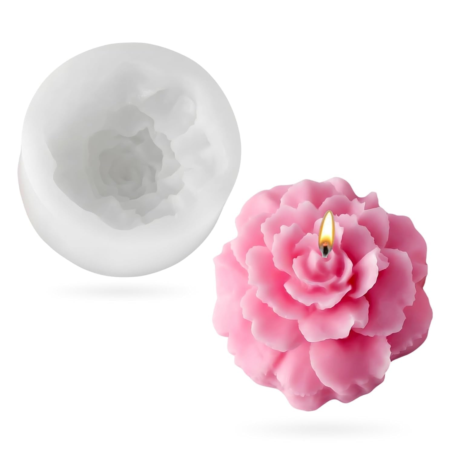 Rose Carnation Marigold Flower Shape Mold for Candle Making 3D Flower Silicone Candle Mould Wax Melts, Soap, Resin & DIY Art Crafts (Small ASM87-40)-image-45