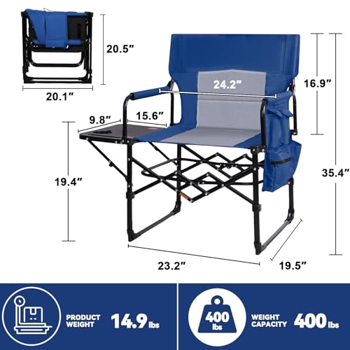 Image of Romswi 2Pack Director Chairs for Outdoor, Folding Camping Chair, Compact Directors Chair Side Table and Side Bag, Heavy Duty Oversize Chair for Beach Fishing Picnic, Holds up to 400 lbs Blue