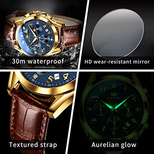 Image of OLEVS Men's Watches Brown Leather with Date,Casual Watches for Men,Large Face Watches Men,Chronograph Mens Watch,Sport Waterproof Business Dress Analog Quartz Men's Wrist Watches Reloj De Hombre