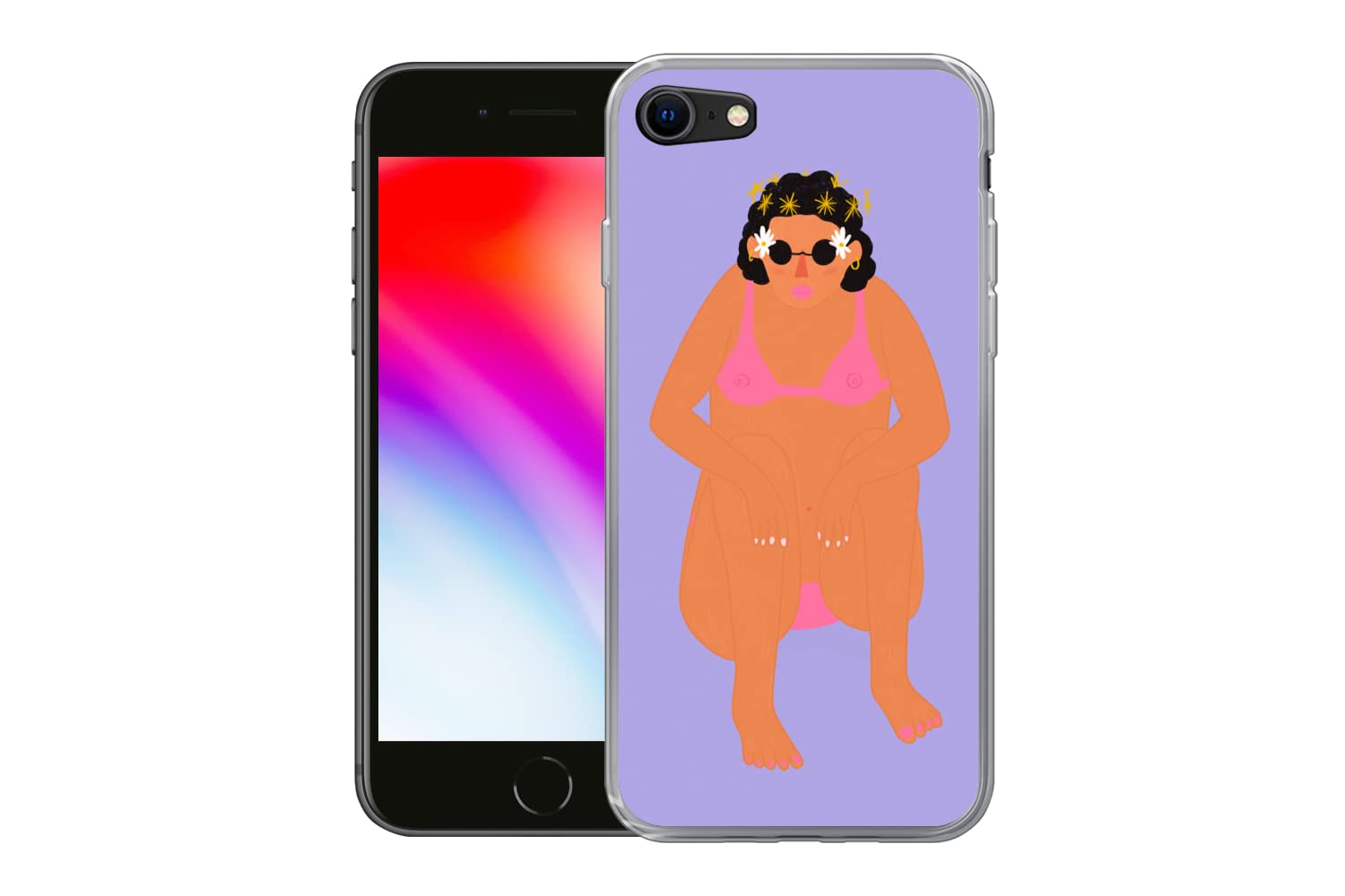 MuchoWow Funda para iPhone 7 - Mujer - Bikini - Retro - Funda de Silicona/Funda Blanda para teléfono móvil