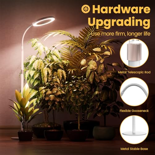 Plant Grow Light for Indoor Plants, Full Spectrum Grow Lamp with Pedestal Stand, Automatic Timer for 3H/9H/12H, Height Adjustable 51-67in White by bseah - Image 3
