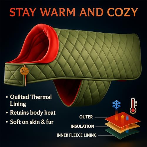 Image of Sage Square Double-Sided Quilted Dog Jacket - Weather-Resistant, Lightweight, Waterproof, Designed for Comfort & Warmth, Adjustable Fit, Perfect for Indoors or Outdoors (Quilt Red, 5XL - 28 Inch)