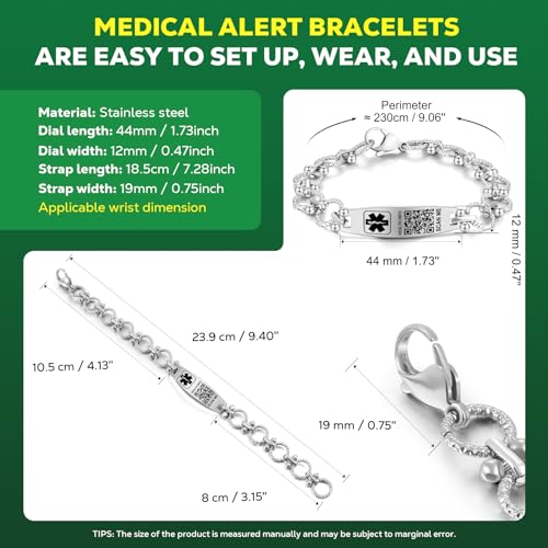 Upgraded Medical Bracelets with QR Code for Women Men Medical Alert Id Bracelet - Sterling Silver Small Code 7''-9'' - More Space Custom Emergency Medical ID Info3