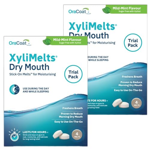 XyliMelts Mild Mint Dry Mouth Relief Trial Pack (10 Count) Xylitol Oral Adhering Tablets for Day or Night Use Long-Lasting Dry Mouth Relief & Saliva Support