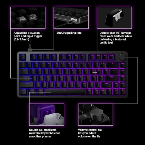 Image of Sony INZONE KBD-H75 75% Wired Aluminium Chassis Gaming Keyboard, Hall-Effect Switch, Rapid Trigger, Adjustable Actuation Point, 8000 Hz Polling Rate, RGB Lighting, Volume Dial